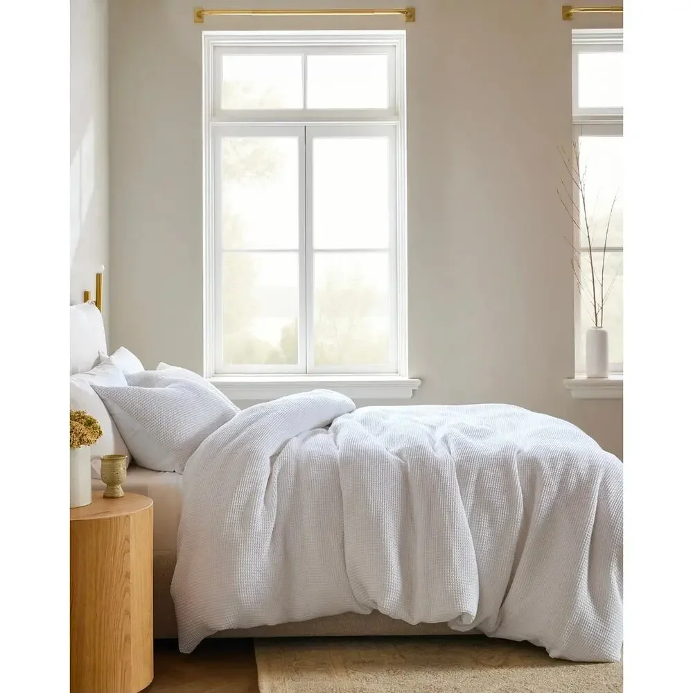 NWT Quince 100% Organic Cotton Waffle Duvet Cover 3Pc Set King Cal King White